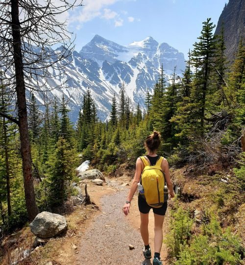 hike, woman, canada, adventure, landscape, mountains, to travel, trek, trail, nature, backpack, rocky mountains, lake louise, banff, national park, girl, forest, sports, vacations, summit, snow, spring, background, iphone wallpaper, lake louise, lake louise, lake louise, lake louise, lake louise, banff, banff, iphone wallpaper